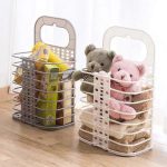 Collapsible Laundry Organizer Basket for dirty laundry with a space-saving design and sturdy handles for easy transport.