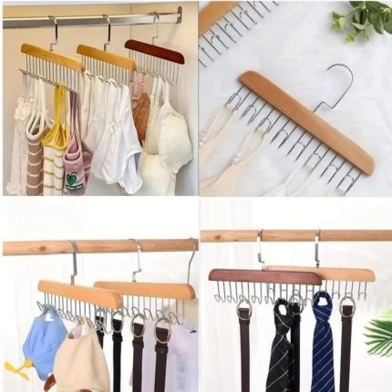 Wooden wardrobe hook hanger with multi hooks for clothes, coats, bags, and accessories. Durable wooden material, space-saving design, wall-mounted, perfect for closet organization, home storage, and entryway hooks."