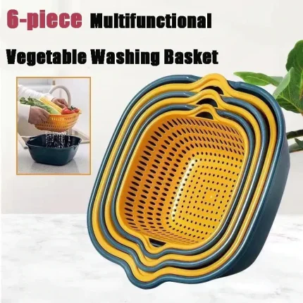 6 Piece Multi-Functional Drain Basket Set | Kitchen Storage and Washing Baskets for Fruits & Vegetables