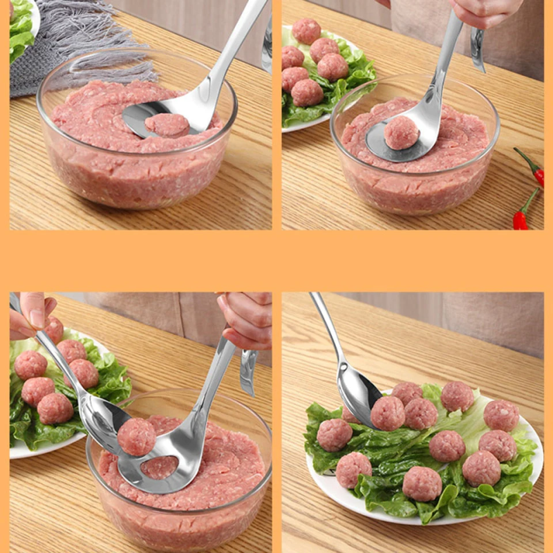 Meatball Maker Spoon Stainless Steel with ergonomic handle for easy shaping and scooping of meatballs and dough