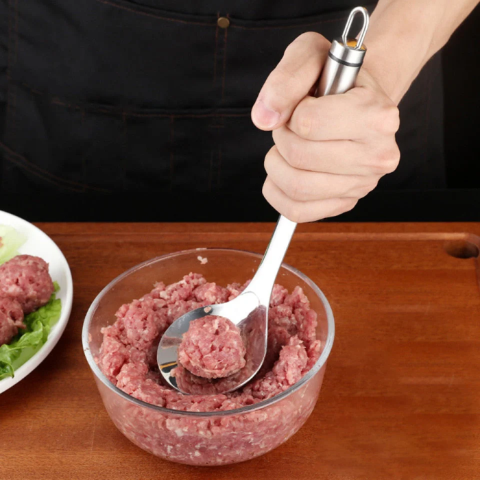 Meatball Maker Spoon Stainless Steel with ergonomic handle for easy shaping and scooping of meatballs and dough